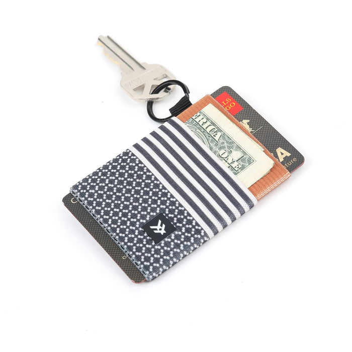 Black, white, and brown striped elastic wallet