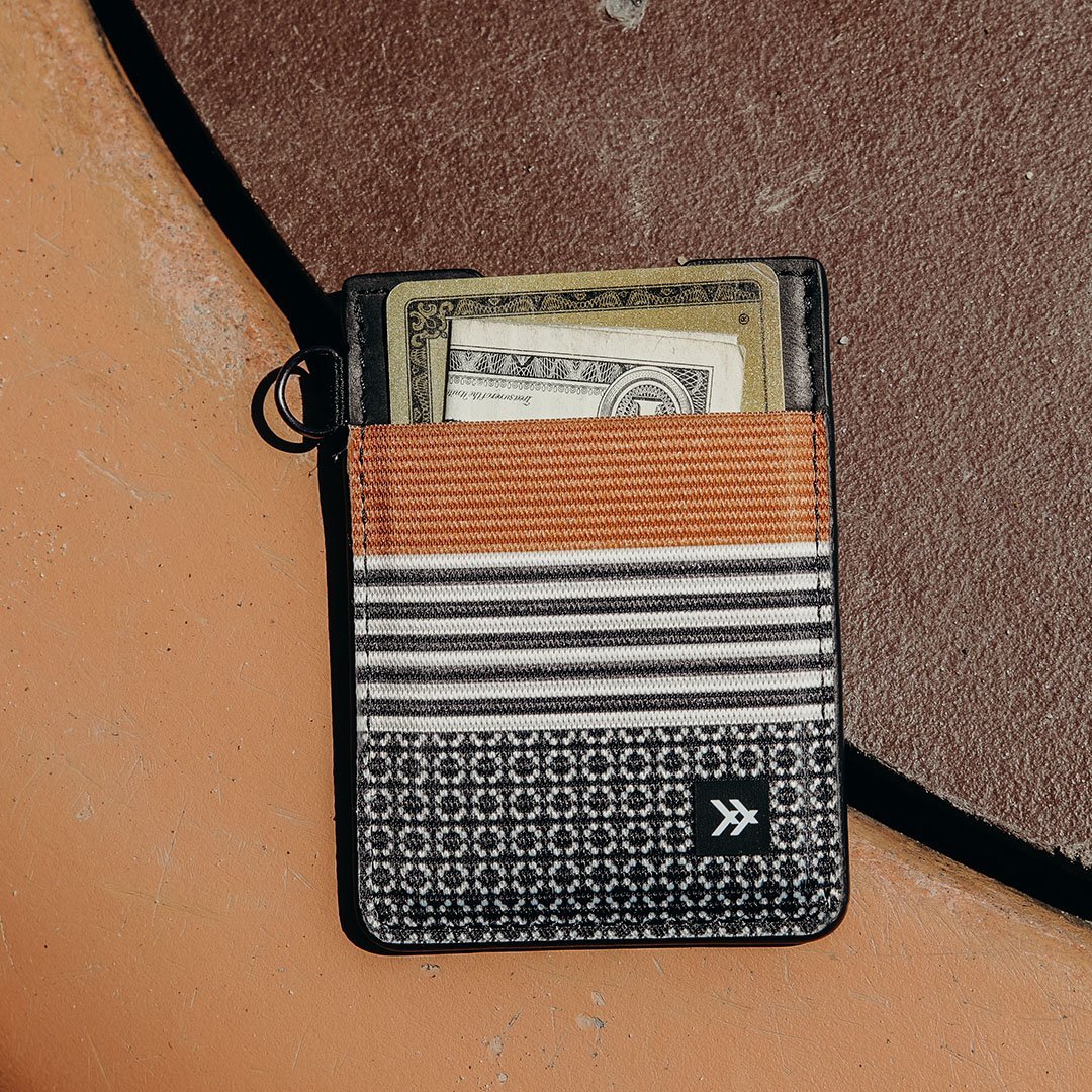 Black, white, and brown striped vertical wallet
