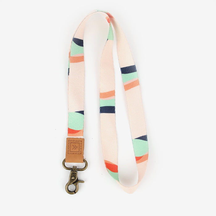 Cream, red, and blue striped neck lanyard